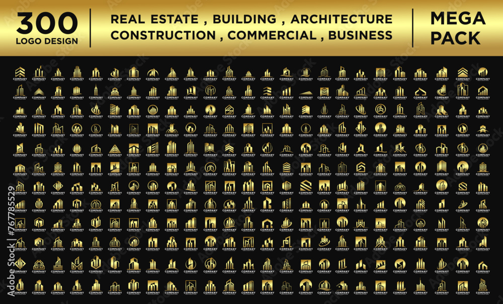 Mega Pack Real Estate , Building , and Architecture Logo Vector Designs , 300 Logo Set Real Estate Commercial 