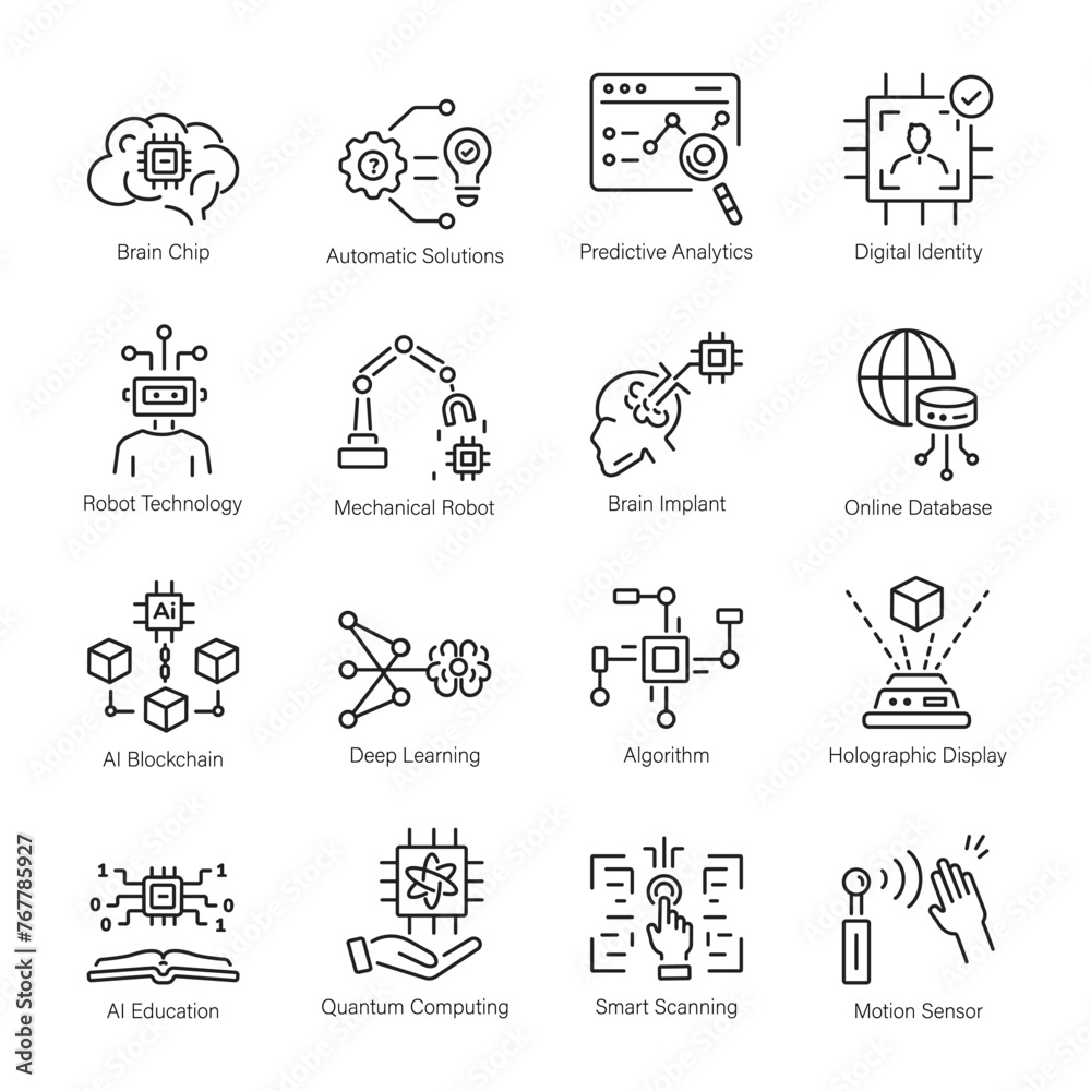 Fototapeta premium Modern Set of Deep Learning Linear Icons