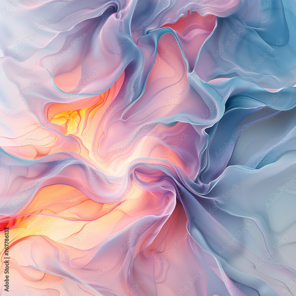 Obraz premium High-resolution abstract 8K artwork featuring a smooth blend of pastel tones and fluid shapes suggesting serenity and creativity