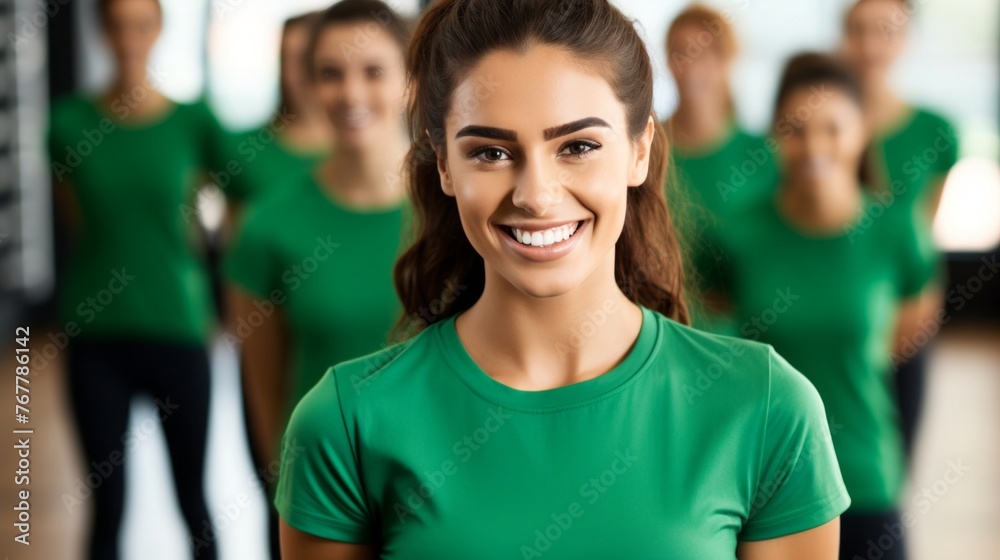 Fototapeta premium Smiling Fitness Instructor with Exercise Group
