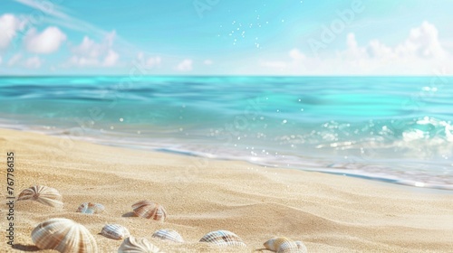 Tropical Beach with Scattered Seashells