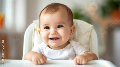 Happy Baby Smiling in High Chair