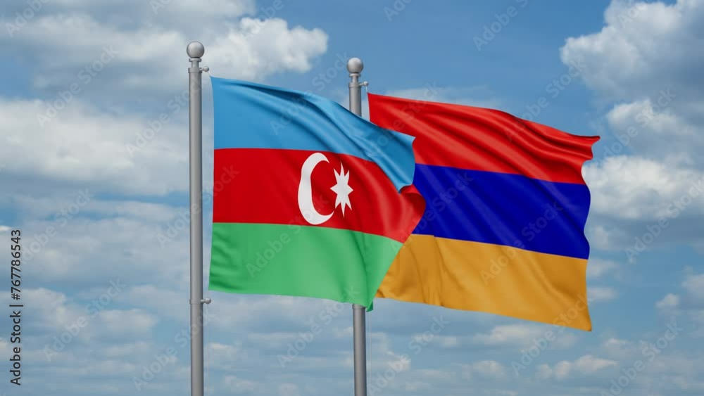 Armenia and Azerbaijan two flags waving together, looped video, two country cooperation concept Armenia and Azerbaijan two flags waving together, looped video, two country cooperation concept
