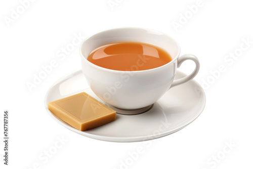 A Taste of Comfort: Soup and Cheese on a Saucer. On a White or Clear Surface PNG Transparent Background.