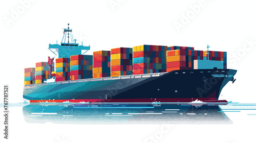 Vector container ship in the harbor Flat vector isolated on white 
