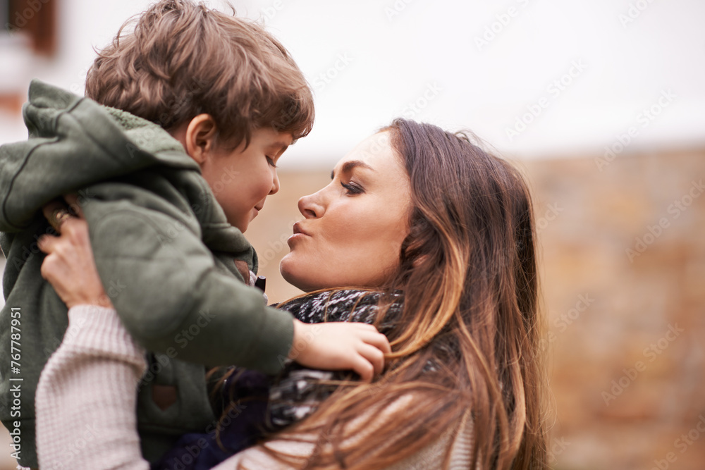 Mother holding boy, outdoor and family with happiness, kid and bonding together with mama and son. Family, single parent and childhood with joy and playing with fun and vacation with weekend break Mother holding boy, outdoor and family with happiness, kid and bonding together with mama and son. Family, single parent and childhood with joy and playing with fun and vacation with weekend break