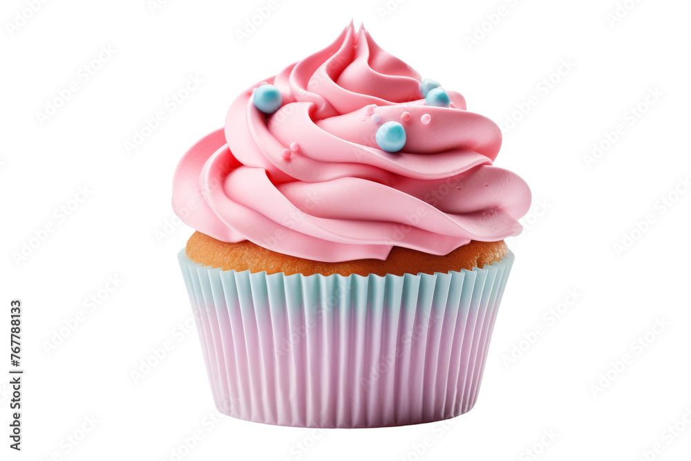 Sweet Serenity: Cupcake Delight With Pink Frosting and Blue Sprinkles. On a White or Clear Surface PNG Transparent Background. Sweet Serenity: Cupcake Delight With Pink Frosting and Blue Sprinkles. On a White or Clear Surface PNG Transparent Background.
