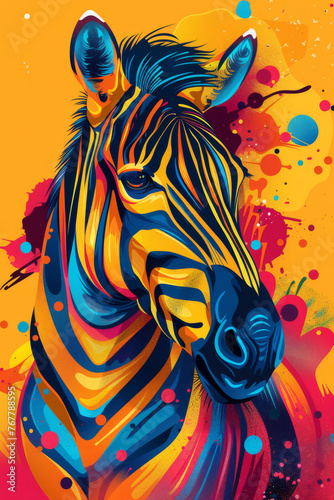 Colorful Cartoon Zebra in vivid colors