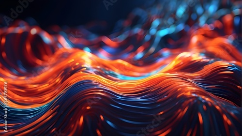 abstract flow of vortices a background of various colors, vivid orange, blue neon rays, and vibrant glowing lines photo