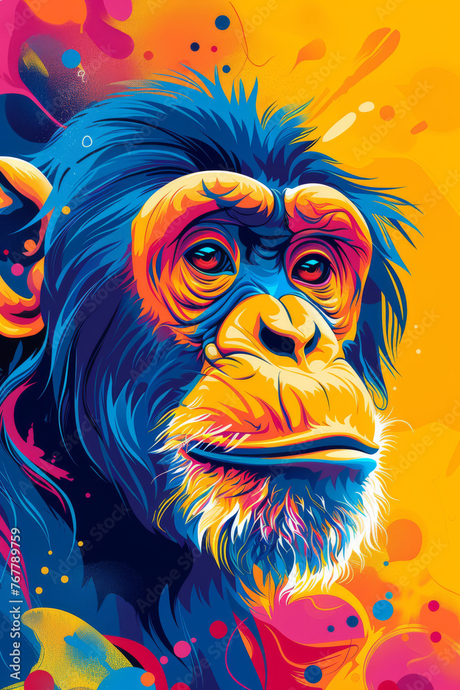 Colorful Cartoon Ape in vivid colors