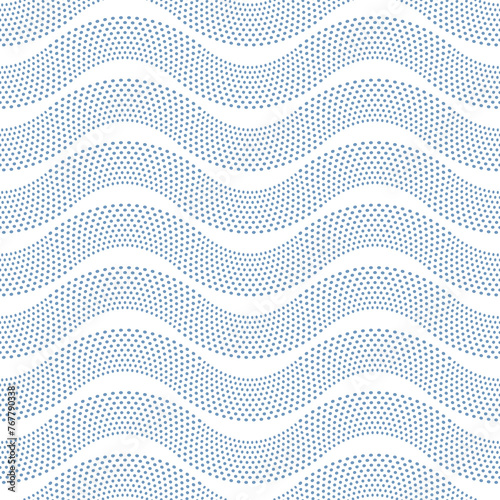 Vector wavy seamless pattern from small blue dots on a white background 