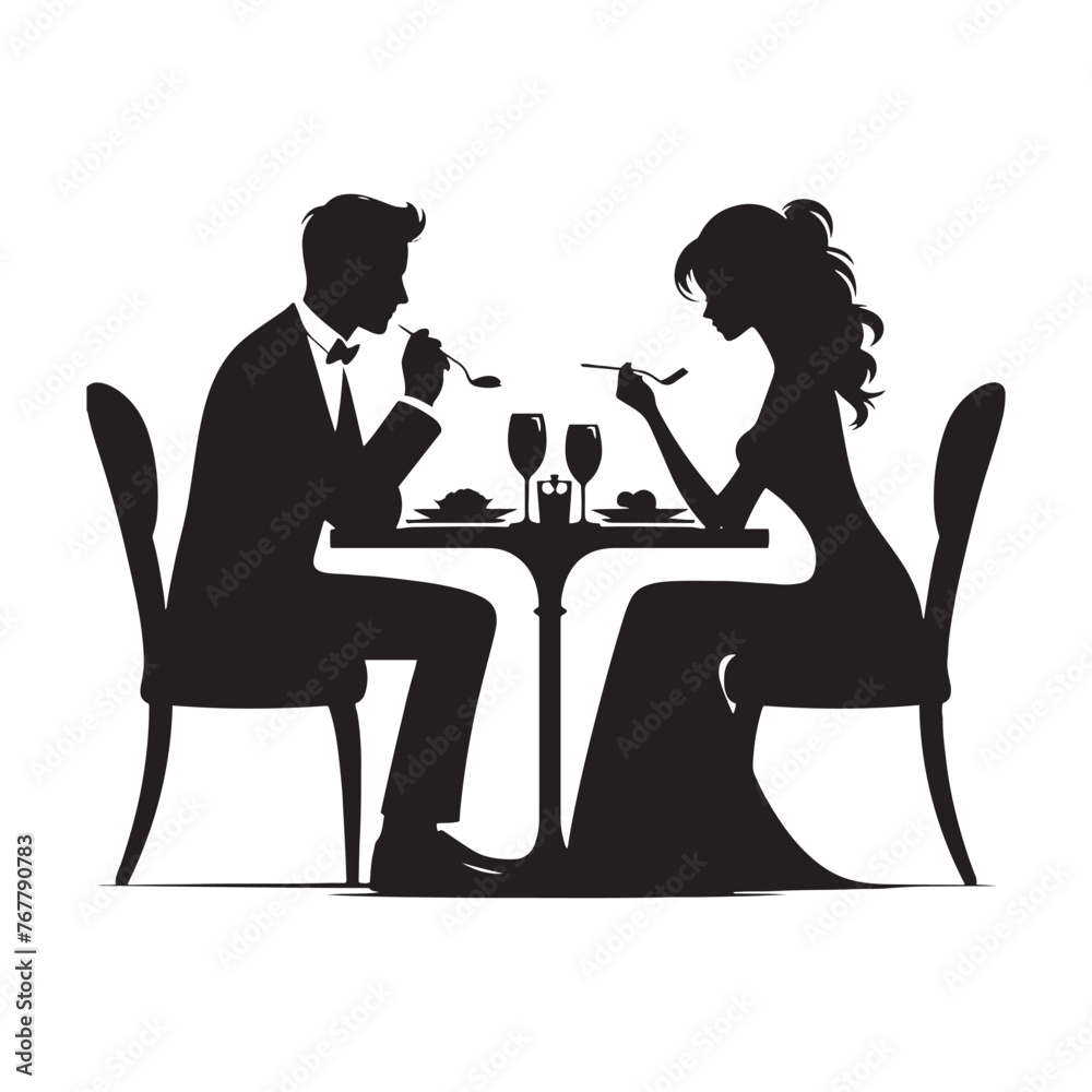 Vector Romantic Couple Dinner Silhouette: Intimate Dining Scene with Lovebirds- Couple dinner vector stock. Vector Romantic Couple Dinner Silhouette: Intimate Dining Scene with Lovebirds- Couple dinner vector stock.