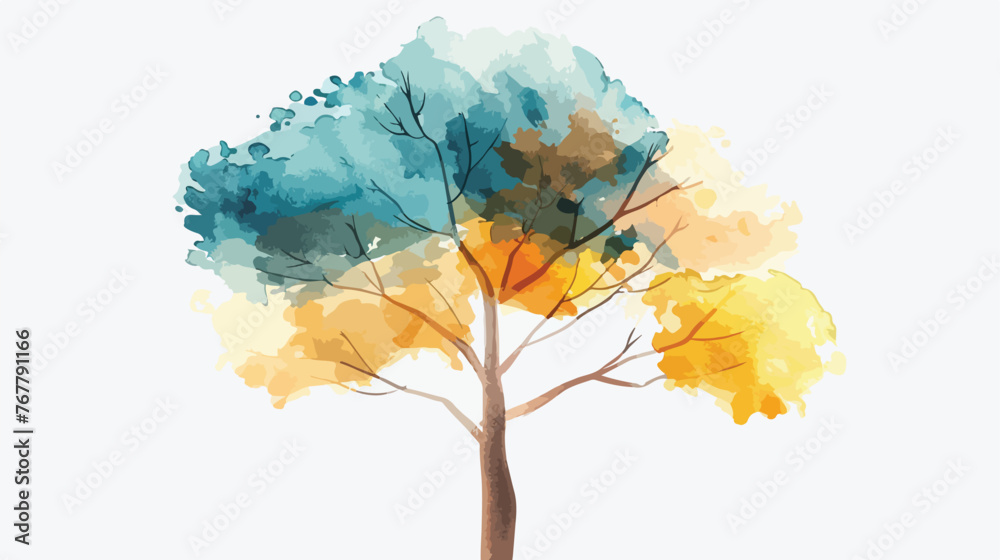 A stylized tree hand-painted with watercolors flat vector
