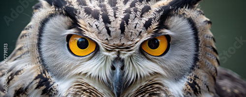 Owl eyes detial. Predator bird look close up. © Alena