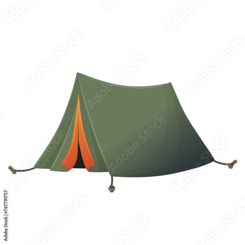 Tent camping in outdoor travel. Vector illustration for nature tourism, journey, adventure. Tent element concept. Green tent