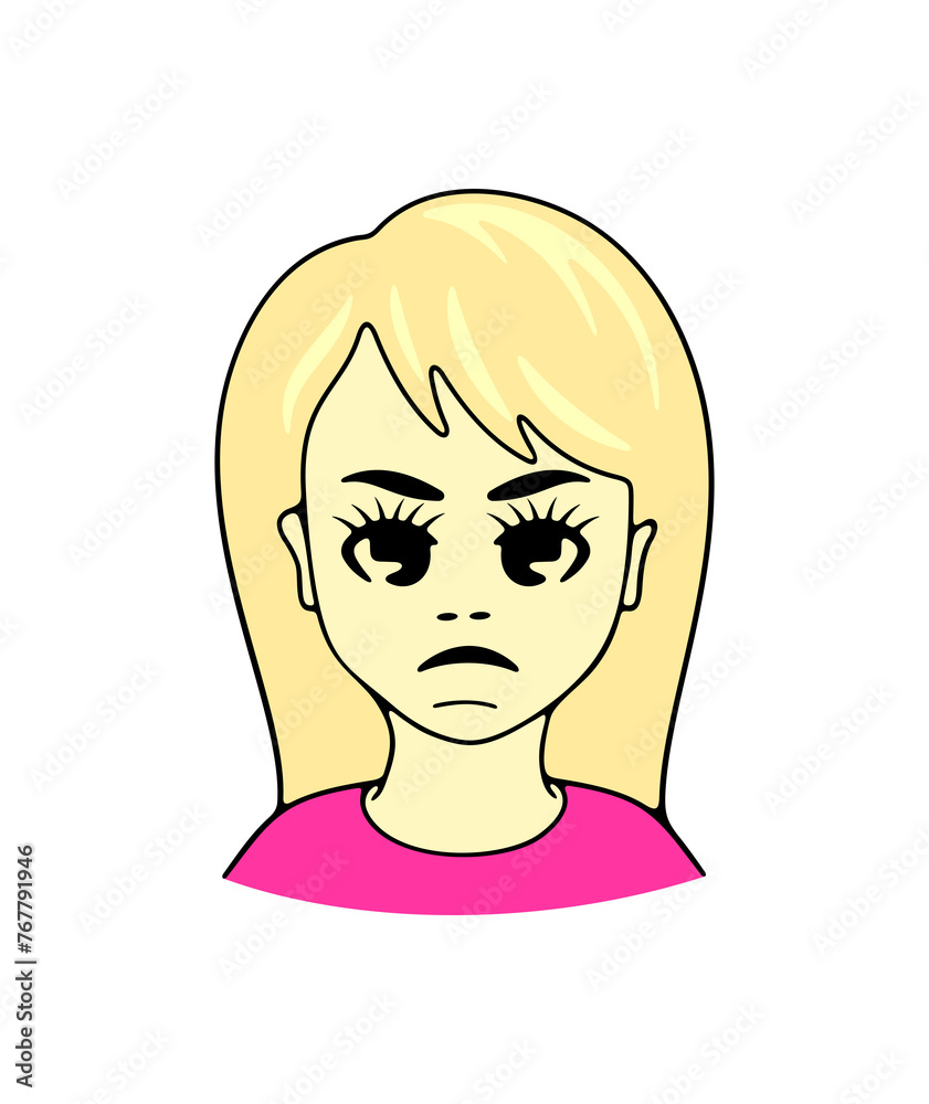 Woman with emotions on their face, sadness, illustration Woman with emotions on their face, sadness, illustration