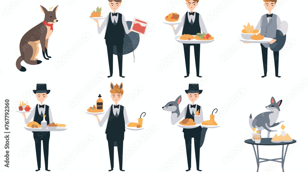 Animal Series of waiter waitress flat vector 