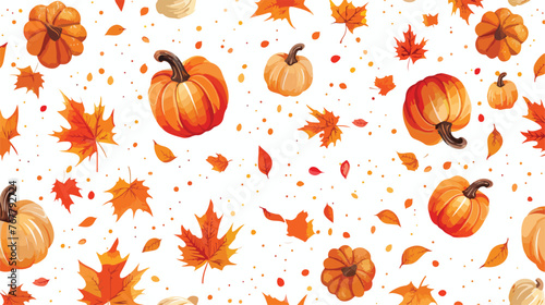 Autumn leaves and pumpkins pattern on transparent background