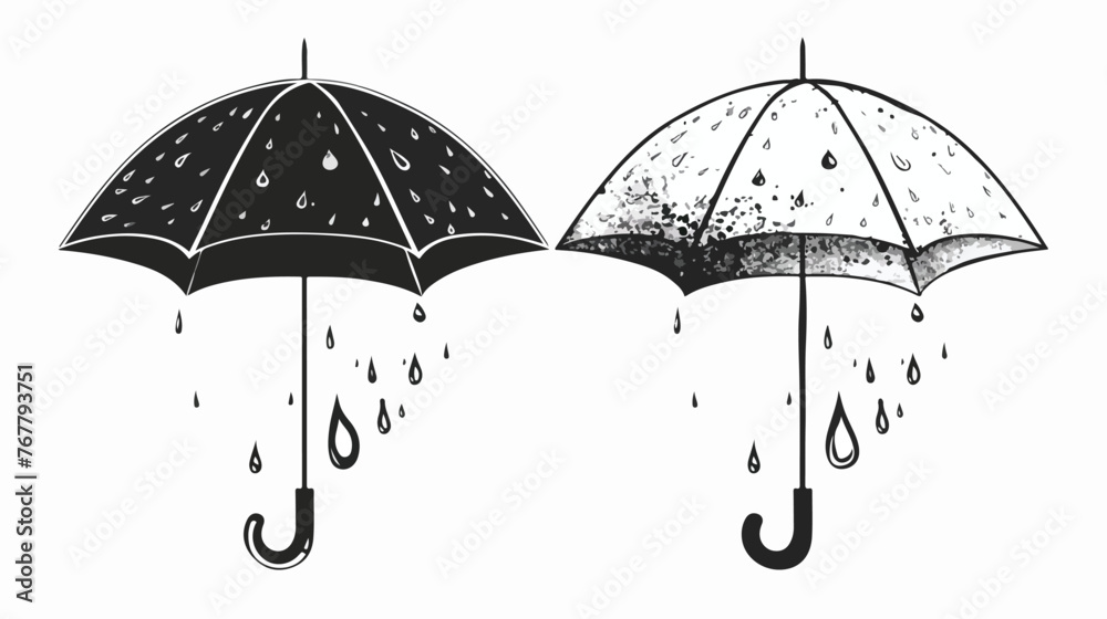 Black and white umbrella icon with drop. Vector illustration