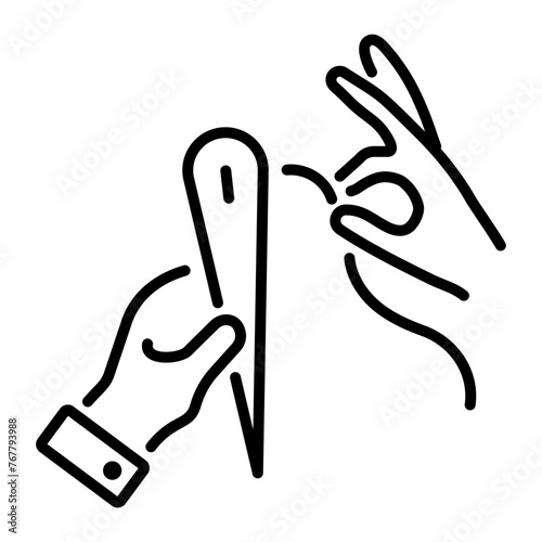 Captivating line style icon of needle thread 