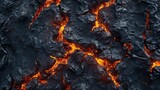 Lava flowing through cracked volcanic rocks - Vivid orange lava flows through the deep cracks of dark, cooled volcanic rocks, depicting nature's contrasting forces