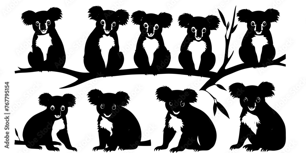 set of a koala silhouette vector illustration set of a koala silhouette vector illustration