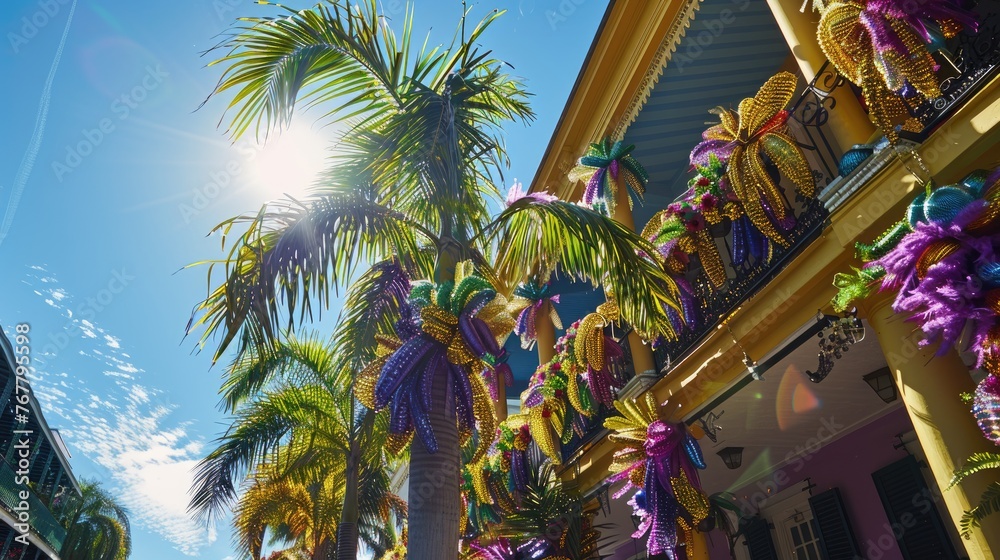 sideview mardi gras palm trees  