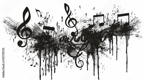 simple vector black and white illustration of Song writing: La, La , La with music notes  