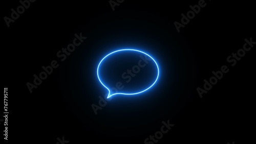 Blue Wave of particles. Neon chat message icon chat speech bubble, social media message. Neon glowing Comment icon speech bubble symbol chat message icon- speech bubble chat icon on black background.