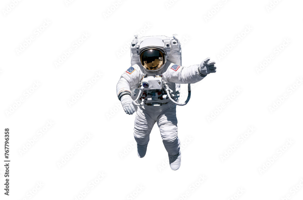 Absence of gravity. A man in a space suit in space