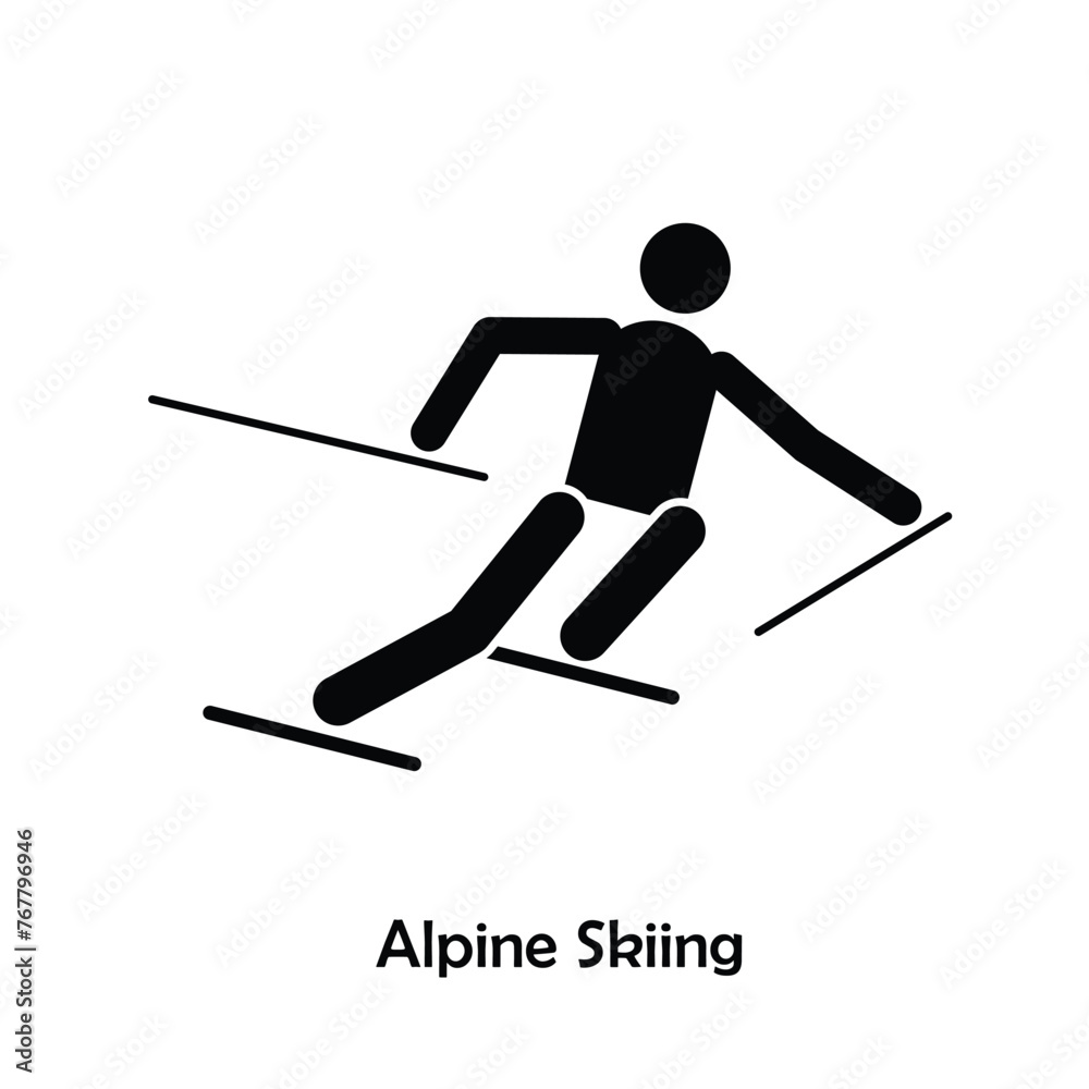 Alpine Skiing flat black icon vector isolated on white background. Olympic Sports. Alpine Skiing flat black icon vector isolated on white background. Olympic Sports.