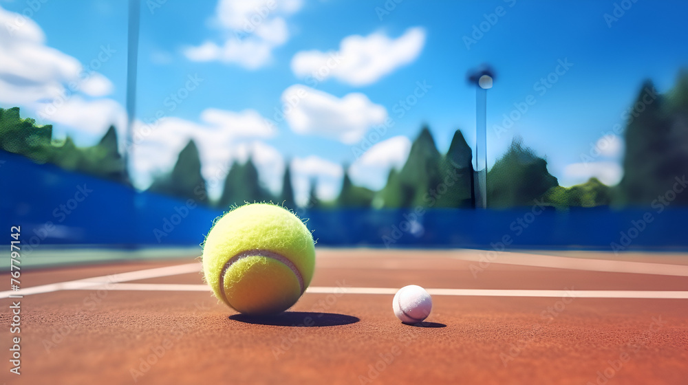tennis ball on the court with blurry background