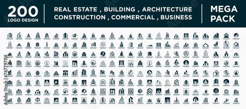 Mega Pack Real Estate , Building , and Architecture Logo Vector Designs , 200 Logo Set Real Estate Commercial  photo