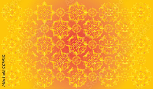 vector gradient light sun gold colours background with a pattern of mandala arabic calligraphy geometric islamic ornament decor frame eid ramadan photo