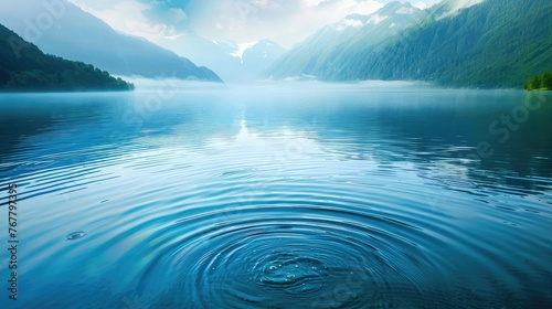 Lake landscape with circles on the water