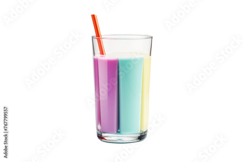 Vibrant Elixir in Tall Glass With Quirky Straw. On a White or Clear Surface PNG Transparent Background.
