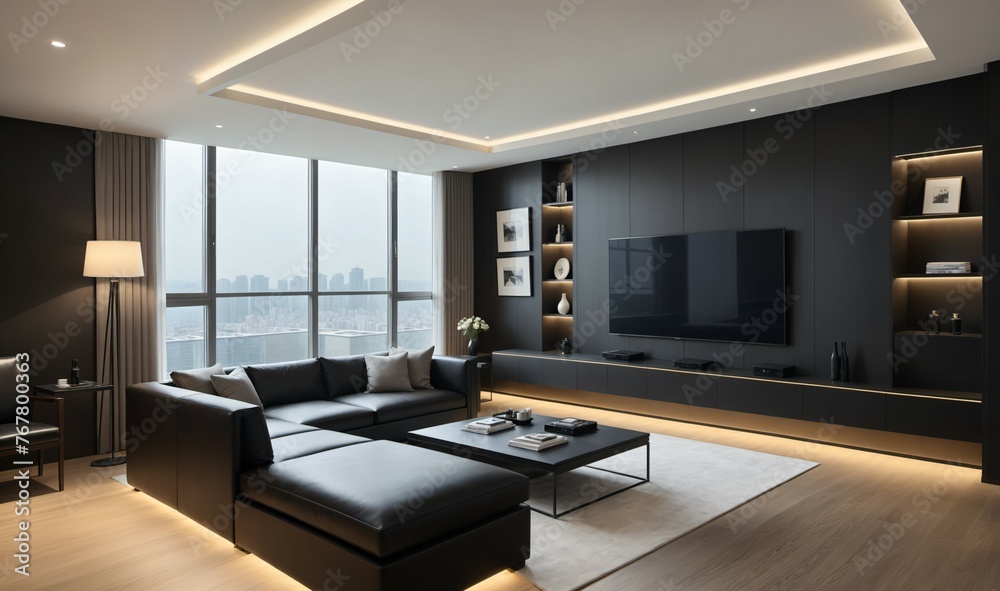 Minimalist black and white high-end business apartment