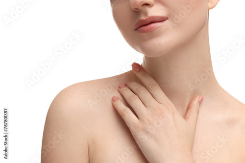 Beauty concept. Woman on white background, closeup