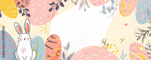 Wallpaper Mural Happy Easter background with cute hand drawn eggs, bunny and abstract shapes on a pastel background Torontodigital.ca