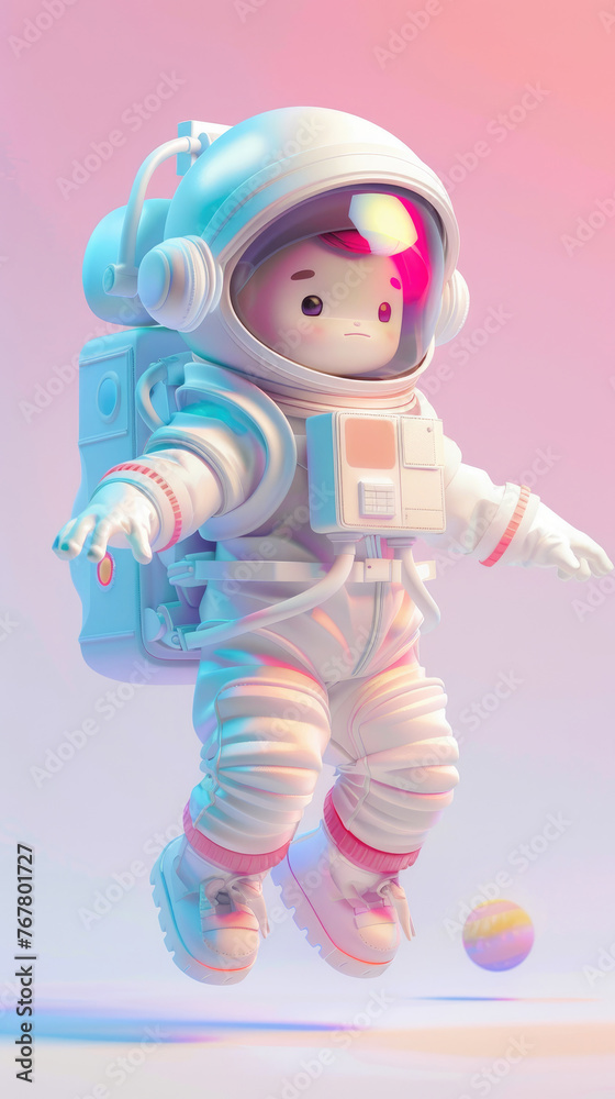 Cute astronaut character in pink hues - This adorable 3D illustration depicts a cute astronaut character with pink highlights in a whimsical spacewalk Cute astronaut character in pink hues - This adorable 3D illustration depicts a cute astronaut character with pink highlights in a whimsical spacewalk
