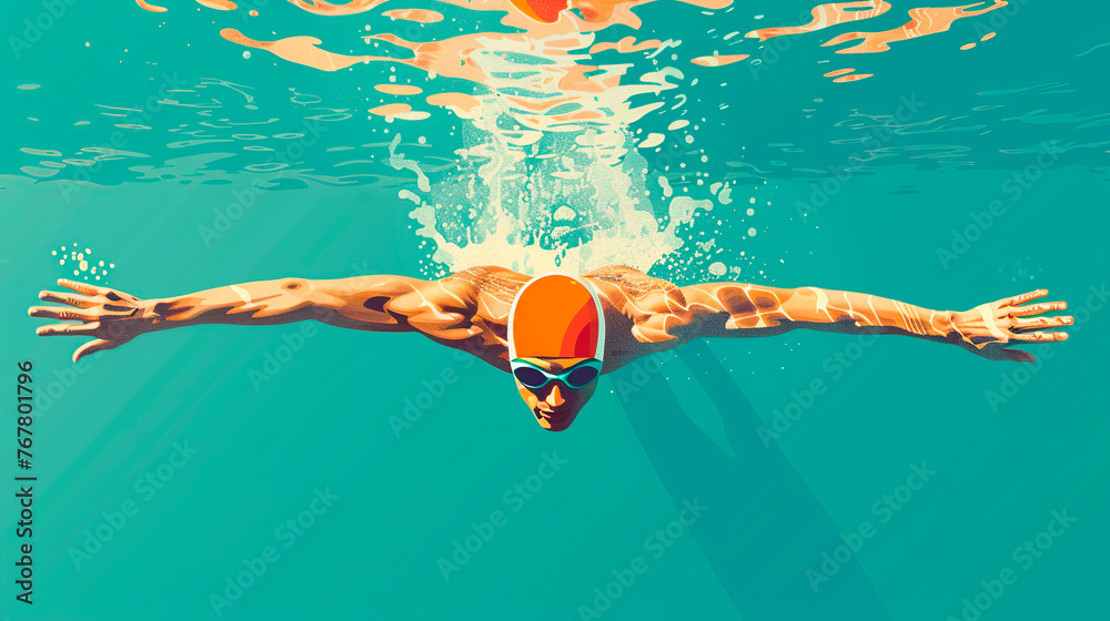  Ilustración de nadador buceando - obrazy, fototapety, plakaty 
