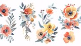 The Art of Nature  Set of Watercolor Flowers Painting, Featuring Floral Vintage Bouquets with Wildflowers and Leaves for a Touch of Elegance in Decor