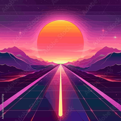 an image of a retro sci - fi scene with a sunset