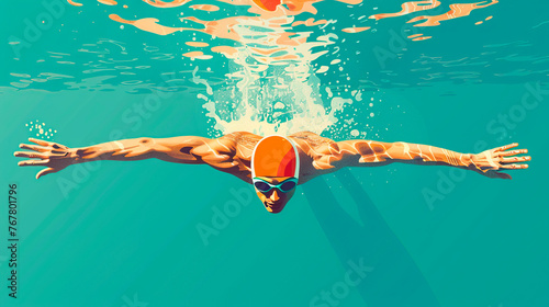  Ilustración de nadador buceando
