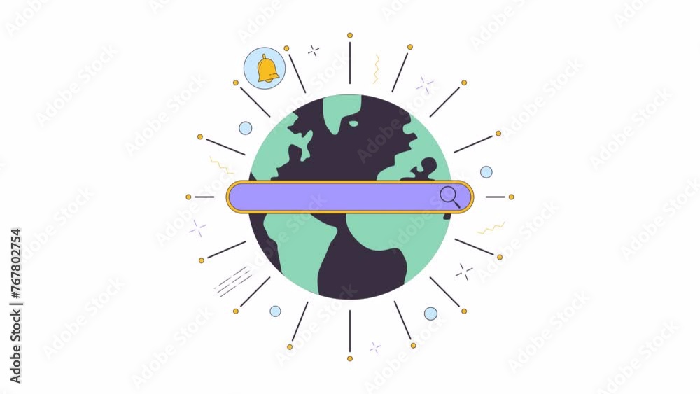 Visual Reference: International Search Engine Line 2D Animation Text Field On Earth