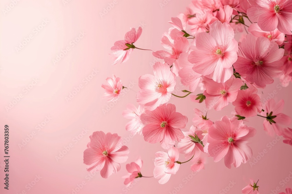 Levitating pink flowers in high resolution image.