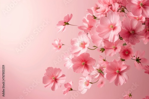 Levitating pink flowers in high resolution image.