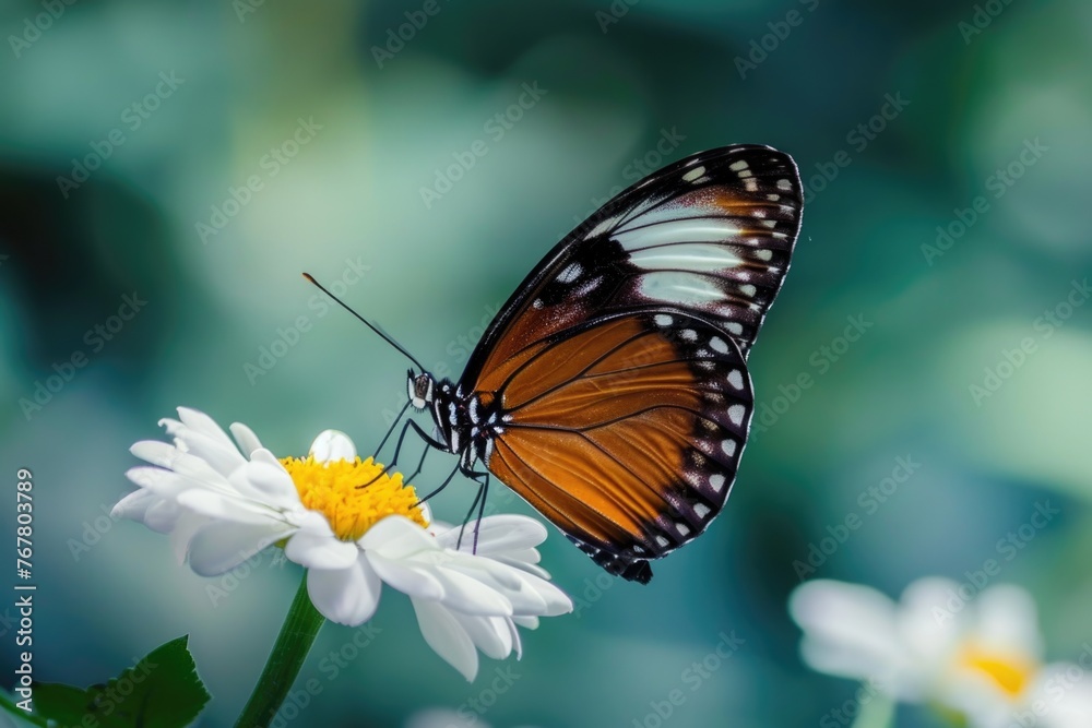 Braun butterfly with closed wings on a white flower. High quality photo.. Selective focus Braun butterfly with closed wings on a white flower. High quality photo.. Selective focus