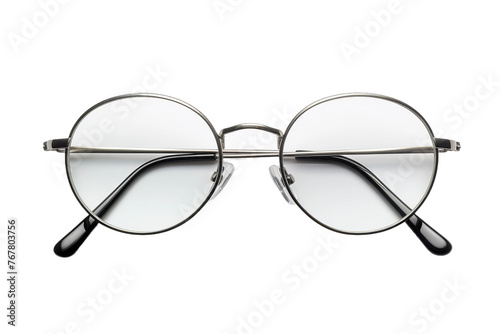 Reflective Spectacles: A Study in Metal Frames. On a White or Clear Surface PNG Transparent Background.