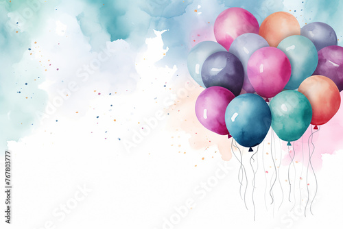 Colorful watercolor balloons on bright background